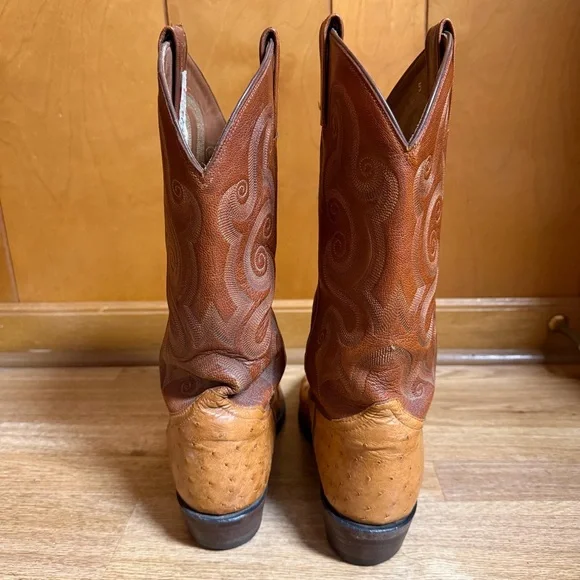Tony Lama Peanut Brittle Full Quill Ostrich Round Toe Western Boots 9D Exotic - Picture 7 of 16